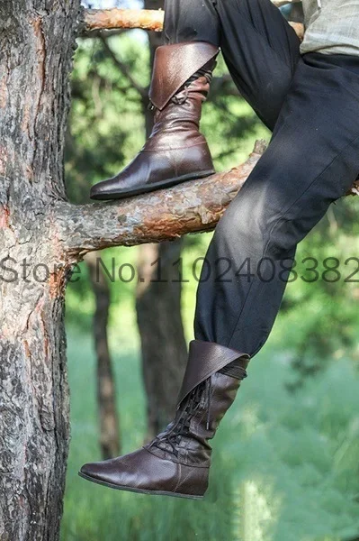 Medieval retro feminino princesa homem príncipe cavaleiro cosplay couro curto tornozelo botas gótico carnaval festa alta tubo bandagem sapatos