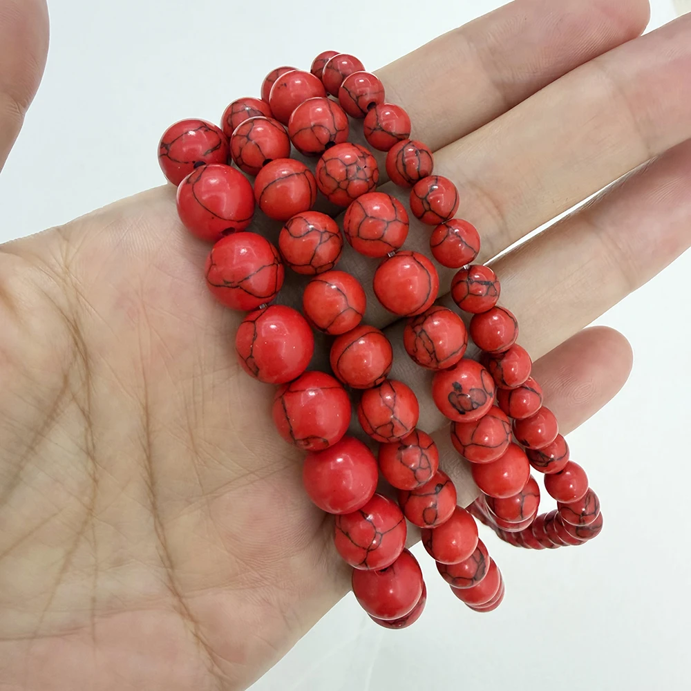 Natural Stone Chinese Red Turquoise E Round Loose Beads 15' Strand 4 6 8 10 12MM Pick Size