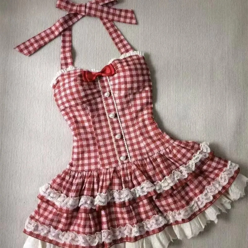 สไตล์ฝรั่งเศสหวานน่ารัก Polka Dot Splicing ชุดลูกไม้เกาหลีแฟชั่นชุดออกแบบใหม่ Slim เอว Lady Y2k Mini Dress