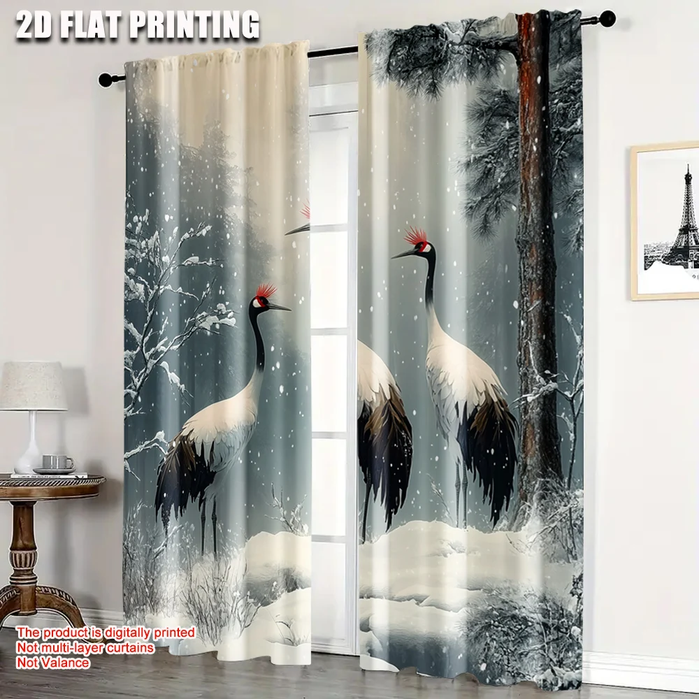 

2pc, Window Curtains Elegant red-crowned cranes Versatile 100% Polyester,Without Electricity Festive Holiday Applies to Holiday