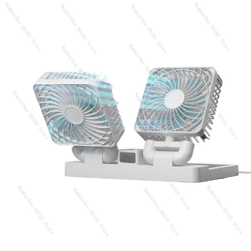 Dual Head Portable Mini Car Fan 5V USB Universal Interface Solar Powered Cooling Fan for Truck Cabin Vehicle Dashboard