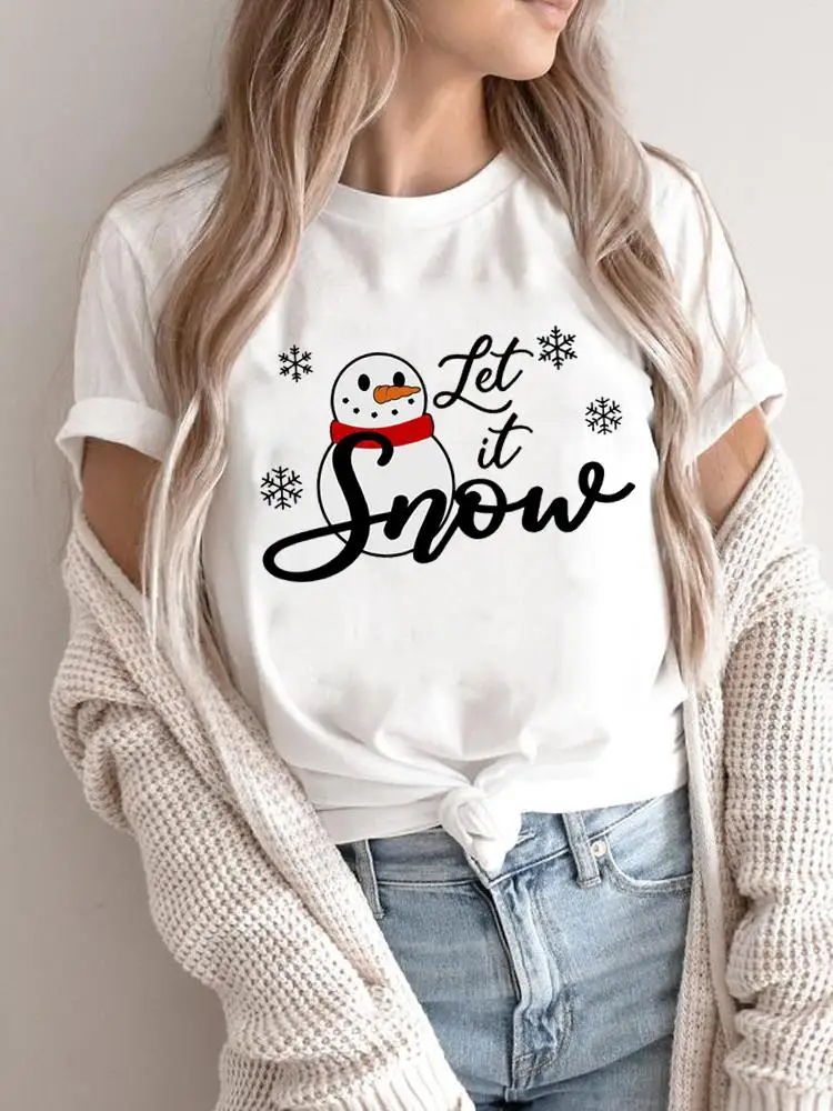 Cartoon Snowman Cute Merry Christmas Women Holiday Shirt Clothing Print T Top Graphic T Tee Fashion 2025New Year T-shirts