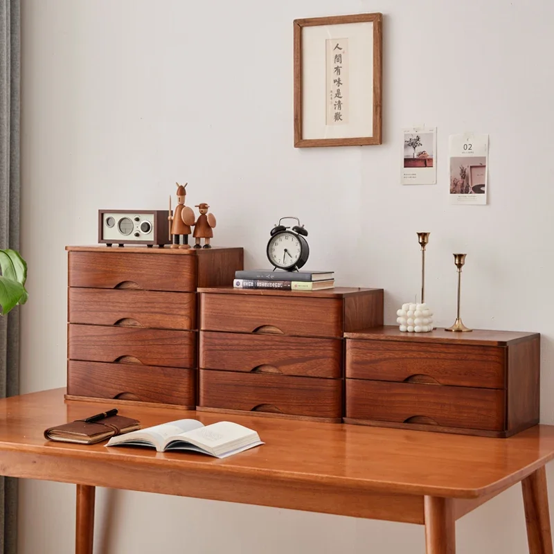 Multi-Layer Wooden Desktop Storage Boxes, Solid Wood Drawer File Organizer, Computer Heightened Rack, Office Storage Cabinet.