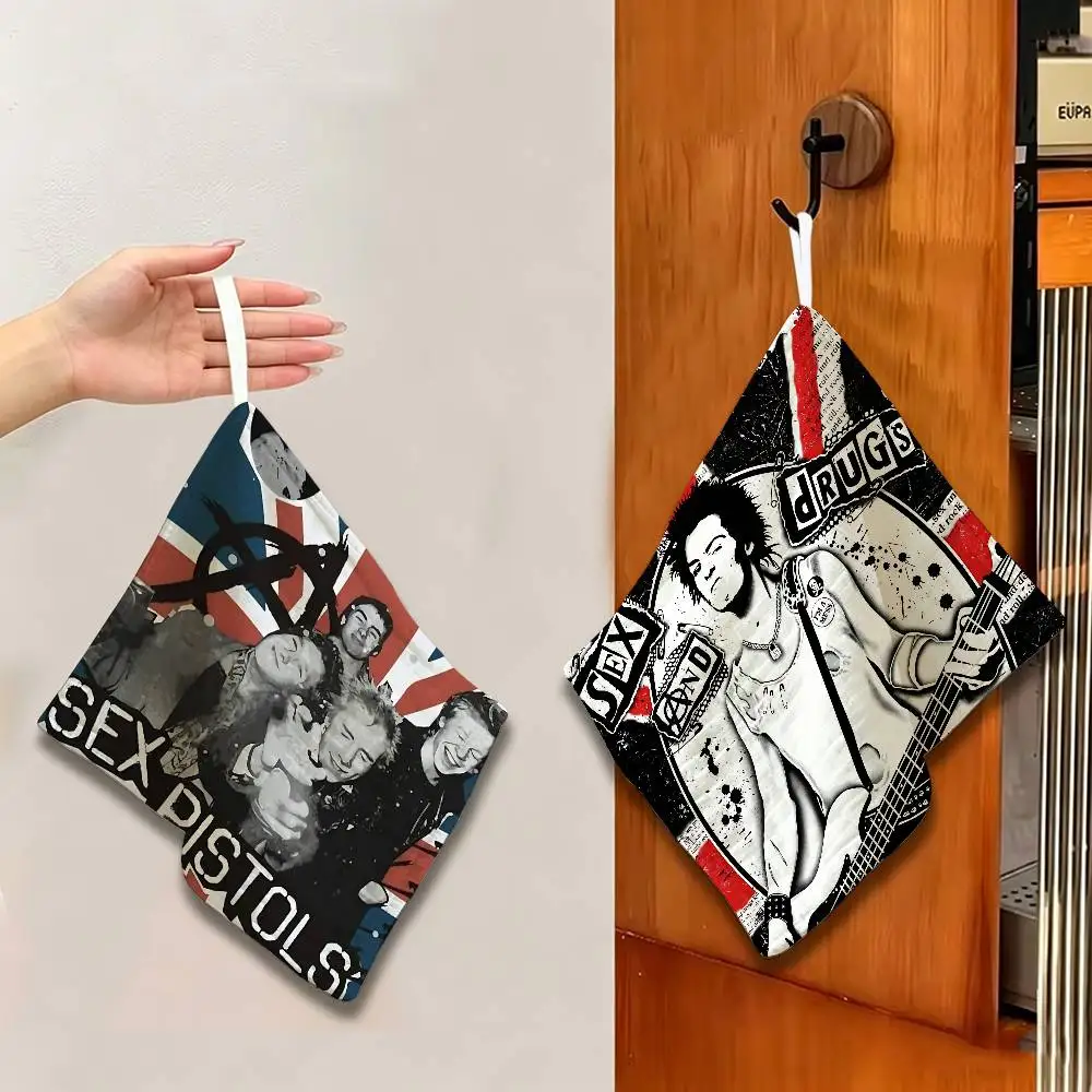 Rock Band S-Sex P-Pistols Hanging Style Hand Wiping Towel, Polyester Cotton, Anti-fade for Indoor Kitchen Living Room