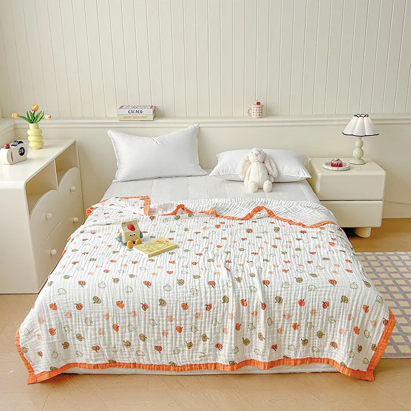 Fresh Cartoon A-class All Cotton Six Layer Foam Gauze Towel, Nap Sofa Blanket, Children's Bed Sheet, Single or Double