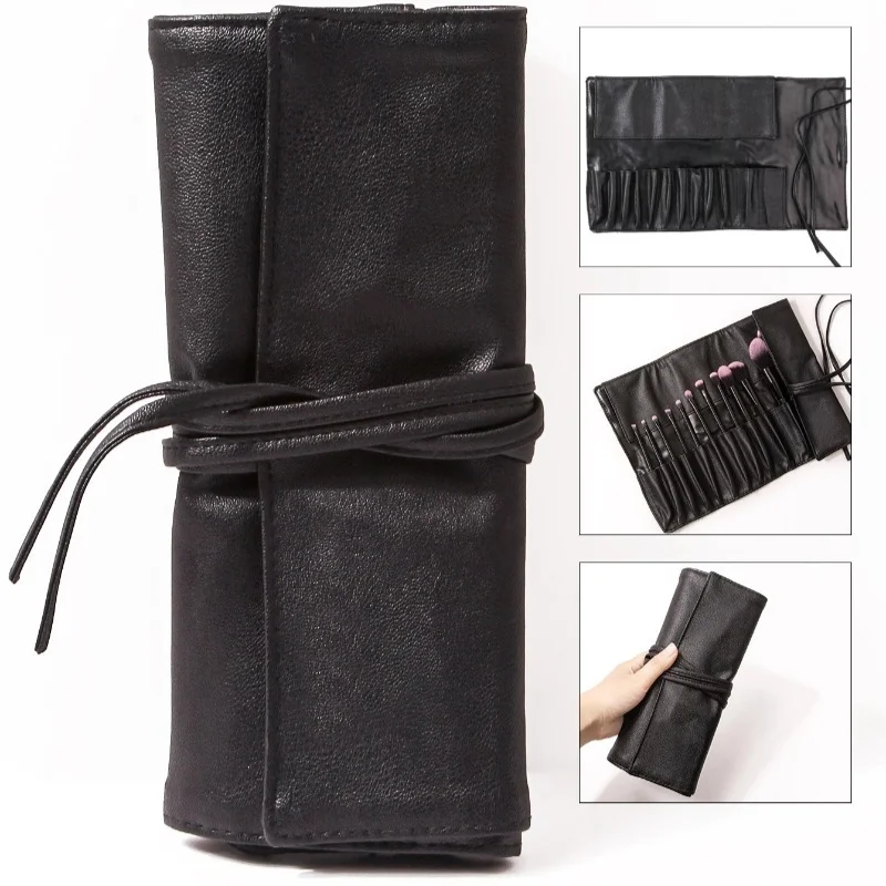1pc Black PU Foldable Makeup Brush Case Storage Holder Cosmetics Bag Multipurpose Useful Organizer Folding Pouch