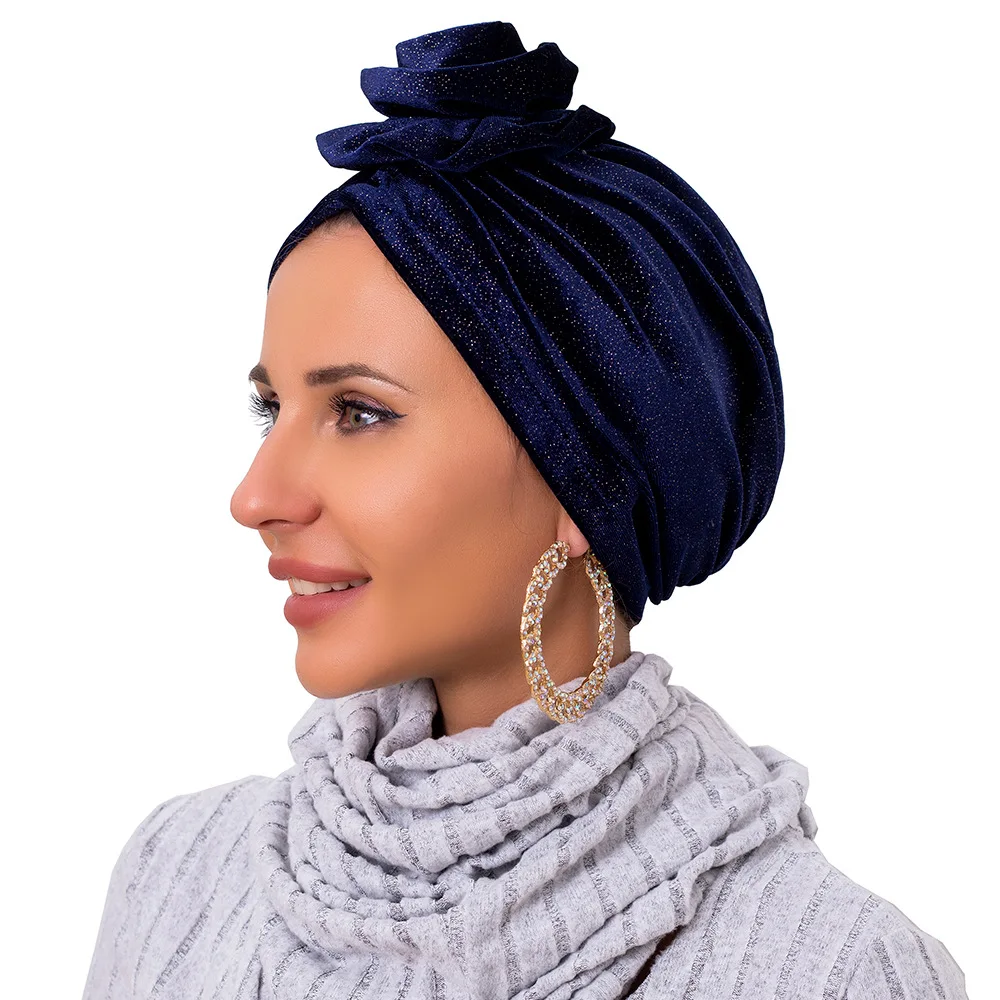

Бархатный тюрбан, повязка на голову с цветком, химиотерапевтическая шапка для женщин, вечерние головной убор, мусульманский хиджаб, шапочка-бини, платок от выпадения волос, Turbante Mujer