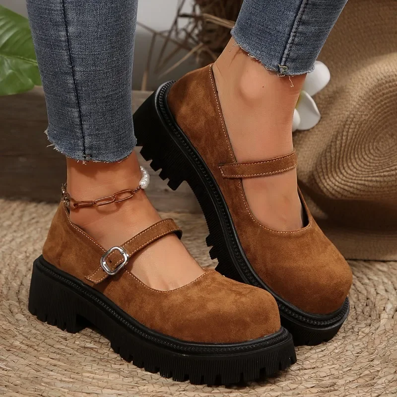 

2025 New Shallow Women's High Heels Fashion Buckle Strap Office and Career Brand Round Toe Plus Size Best Seller Mary Jane Shoes