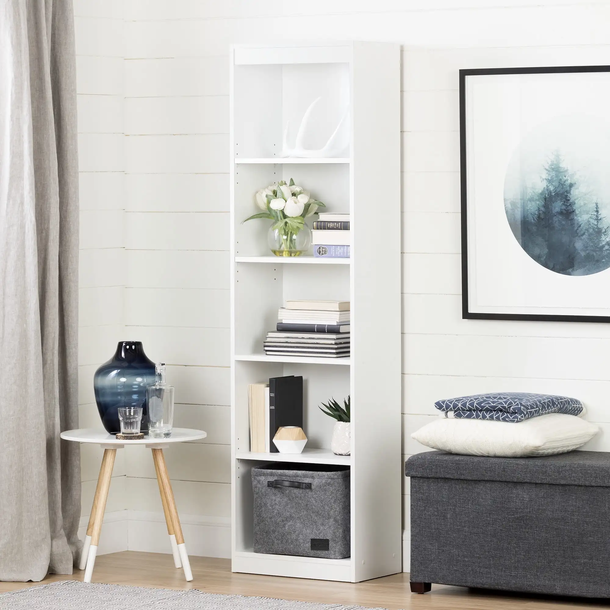

South Shore Axess, Contemporary Bookcase, Narrow White