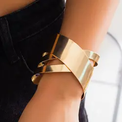 DIEZI Fashion Hip Hop Irregular Hollow Out Cuff Wide Bangles Vintage Gold Silver Color Metal Bracelets For Women Punk Jewelry