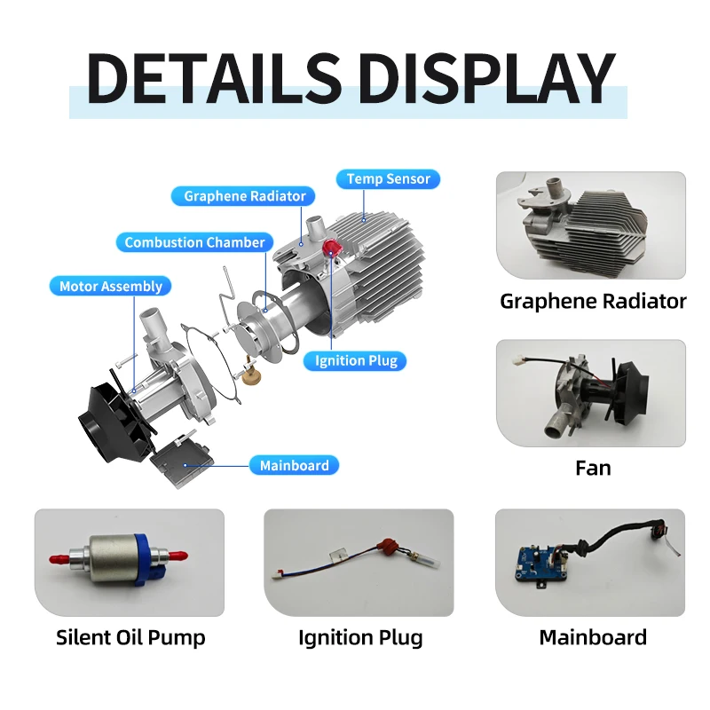 RV الكل في واحد صغير 2000 واط 24 فولت المقصورة وقوف السيارات تدفئة الهواء سخان الديزل سهلة التركيب الصامت 12 فولت سخان الديزل للسيارات
