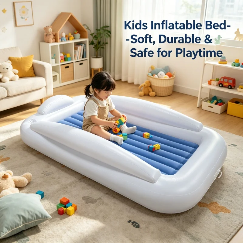 Portable Children's Inflatable Bed, Children's Inflatable Travel Bed with Safety Side Rail - Family Camping Foldable Air Cushion