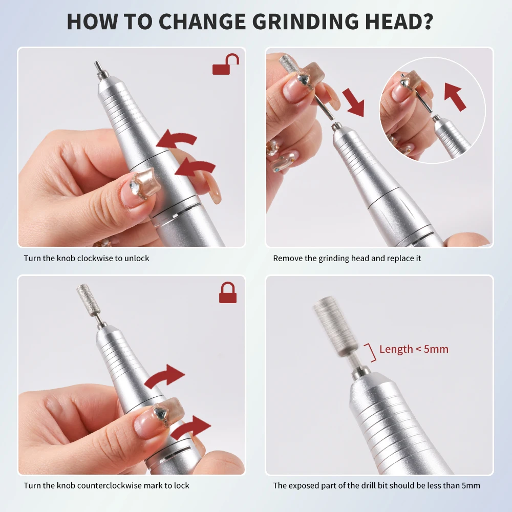 Wiertarka do paznokci 2 w 1 i lampa Ładowalna elektryczna maszyna do polerowania paznokci do usuwania i suszenia manicure Domowe/salonowe narzędzie do żelu akrylowego