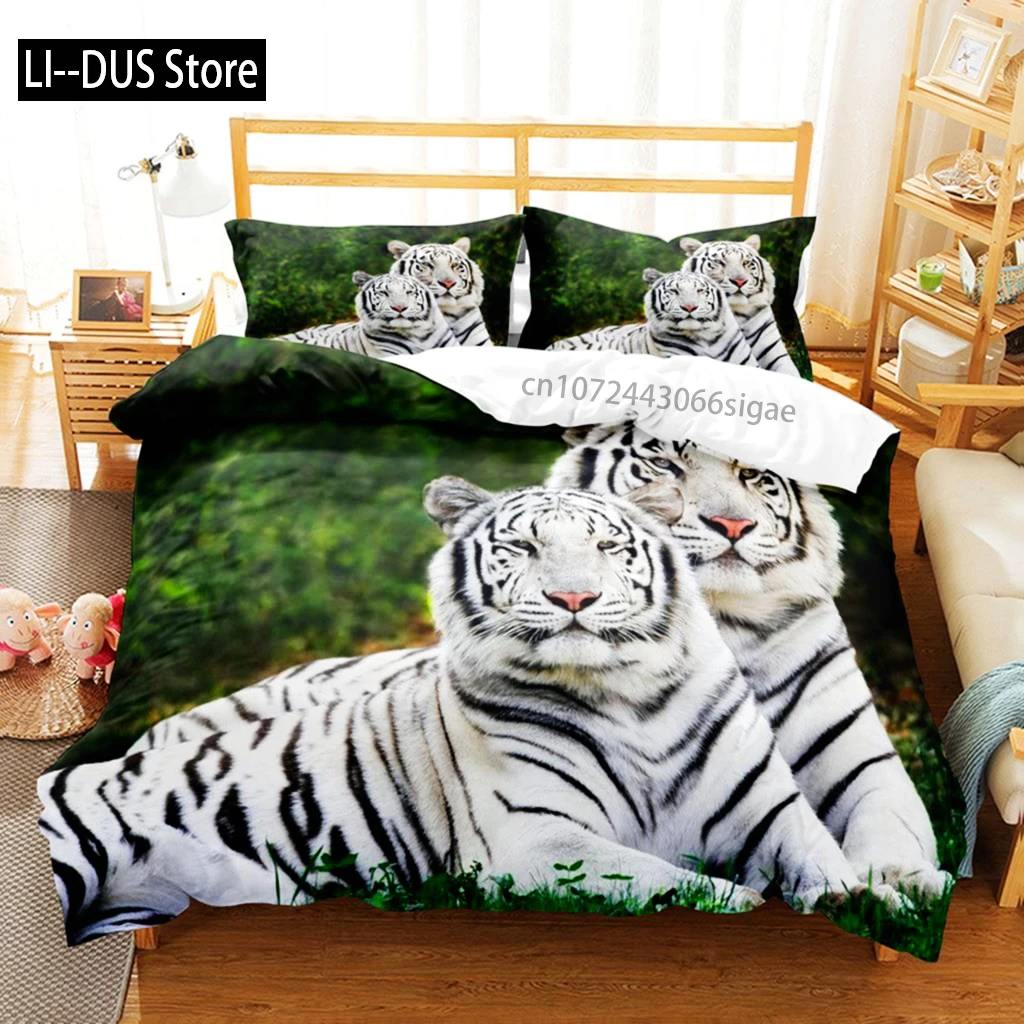 

Tiger Animal Duvet Cover Ferocious Tiger Design Bed With Pillowcase Brown Black Wild Animals Bedding Set Adult Bedroom Decor
