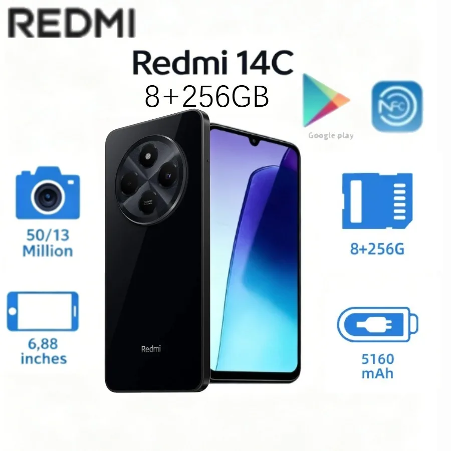 

2026 new Redmi 14C Global Edition Smartphone - 8GB RAM 256GB Storage - 120Hz Display - 5160mAh Battery - Latest 2026 Model