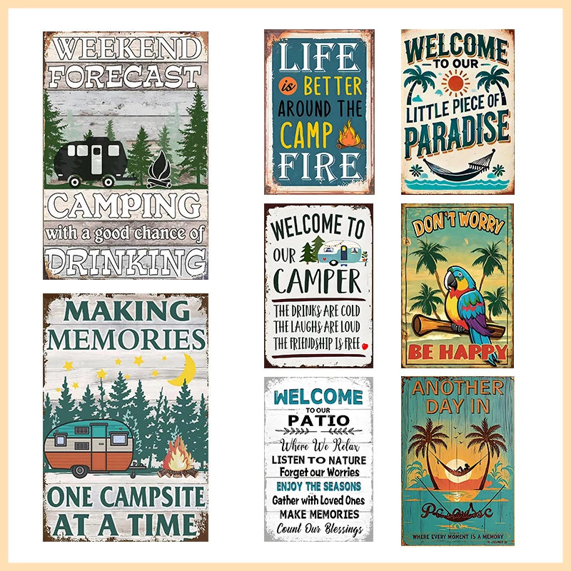 Vintage Metal Tin Sign Weekend Forecast Camping Drinking Funny Wall Art Decor For Camper Bar Garage Man Cave Retro Plaque Poster