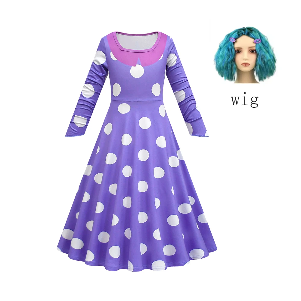 New Cartoon Inside Out 2 Kids Princess Dresses for Girls Costume Joy Inspired and Envy Cosplay Dress+Mask+Wig Sets Birthday Gift