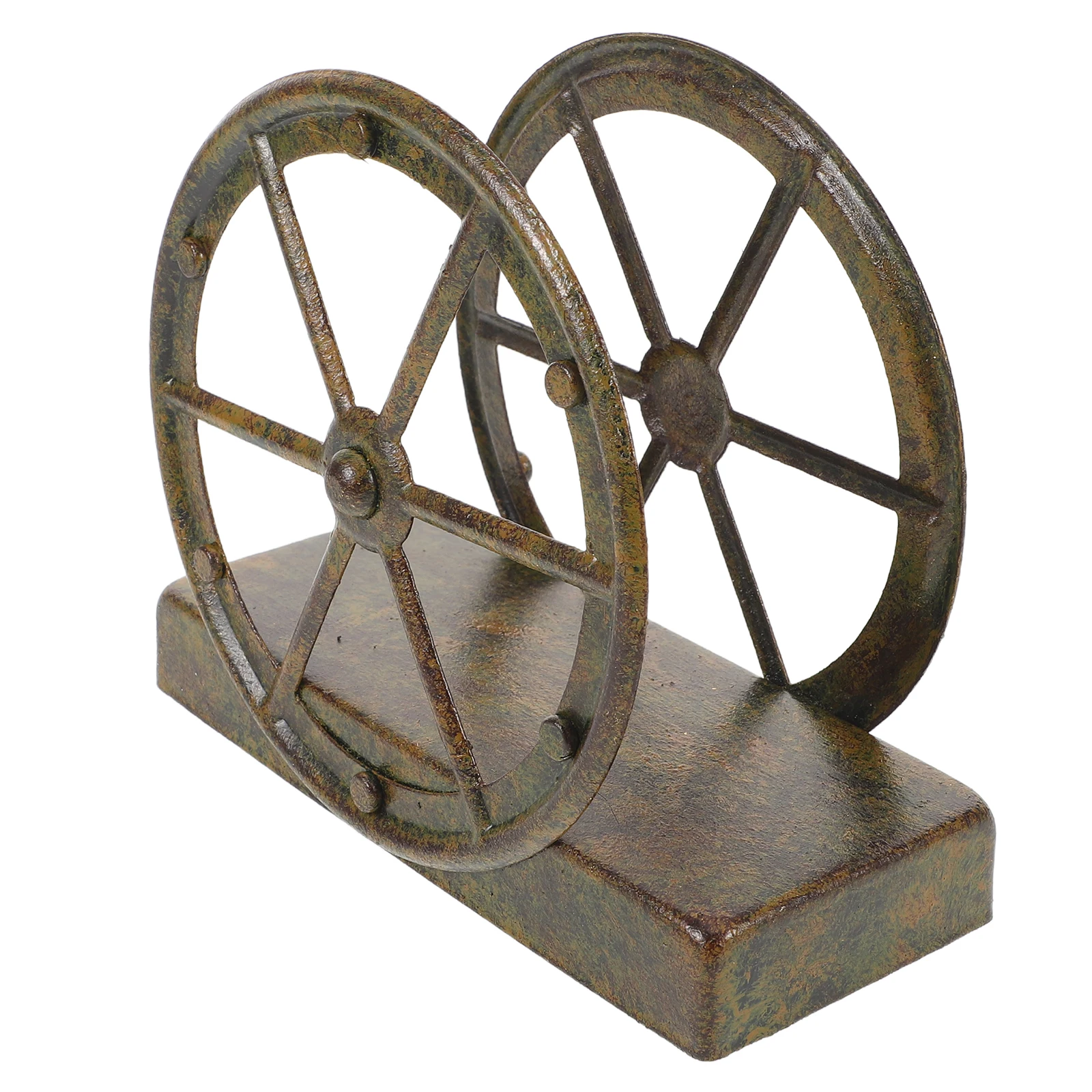 

Country Style Napkin Holder Paper Towel Farmhouse Metal Wheel Golden Iron Freestanding