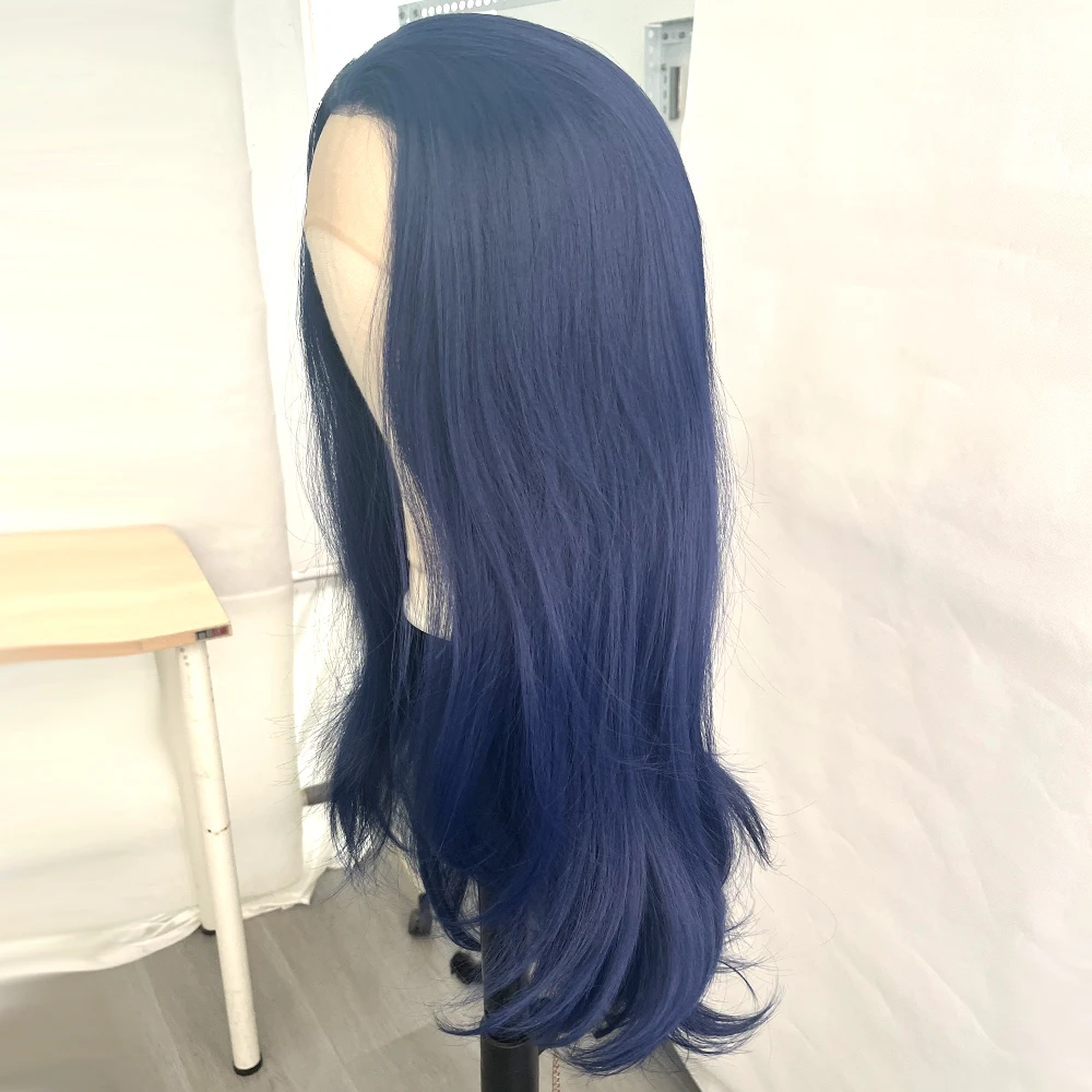 Vogue Königin Dark Blau Synthetische Perücke Natürliche Welle Volle Maschine Gemacht Perücke Hitze Beständig Faser Mittleren Teil Tägliche Tragen