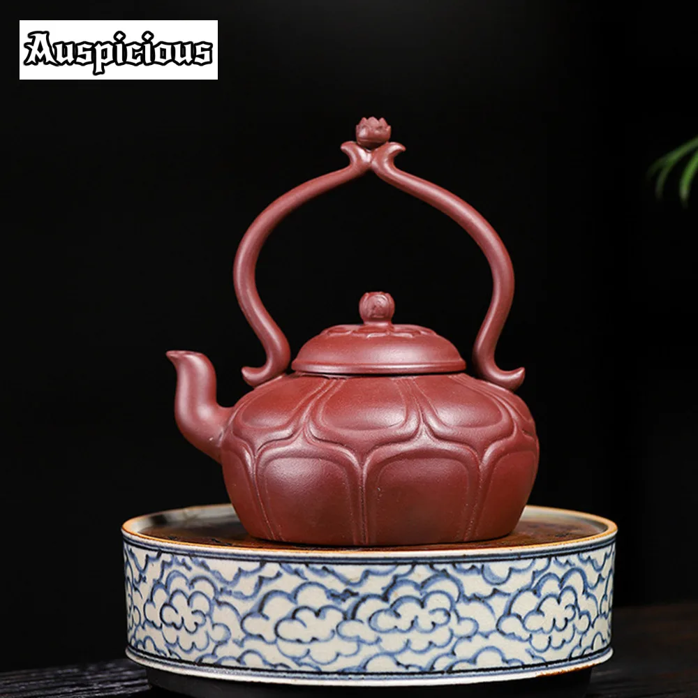 

370ml Boutique Yixing Purple Clay Teapot Master Handmade Lotus Hoop Handle Tea Pot Filter Beauty Kettle Customized Zisha Teaset