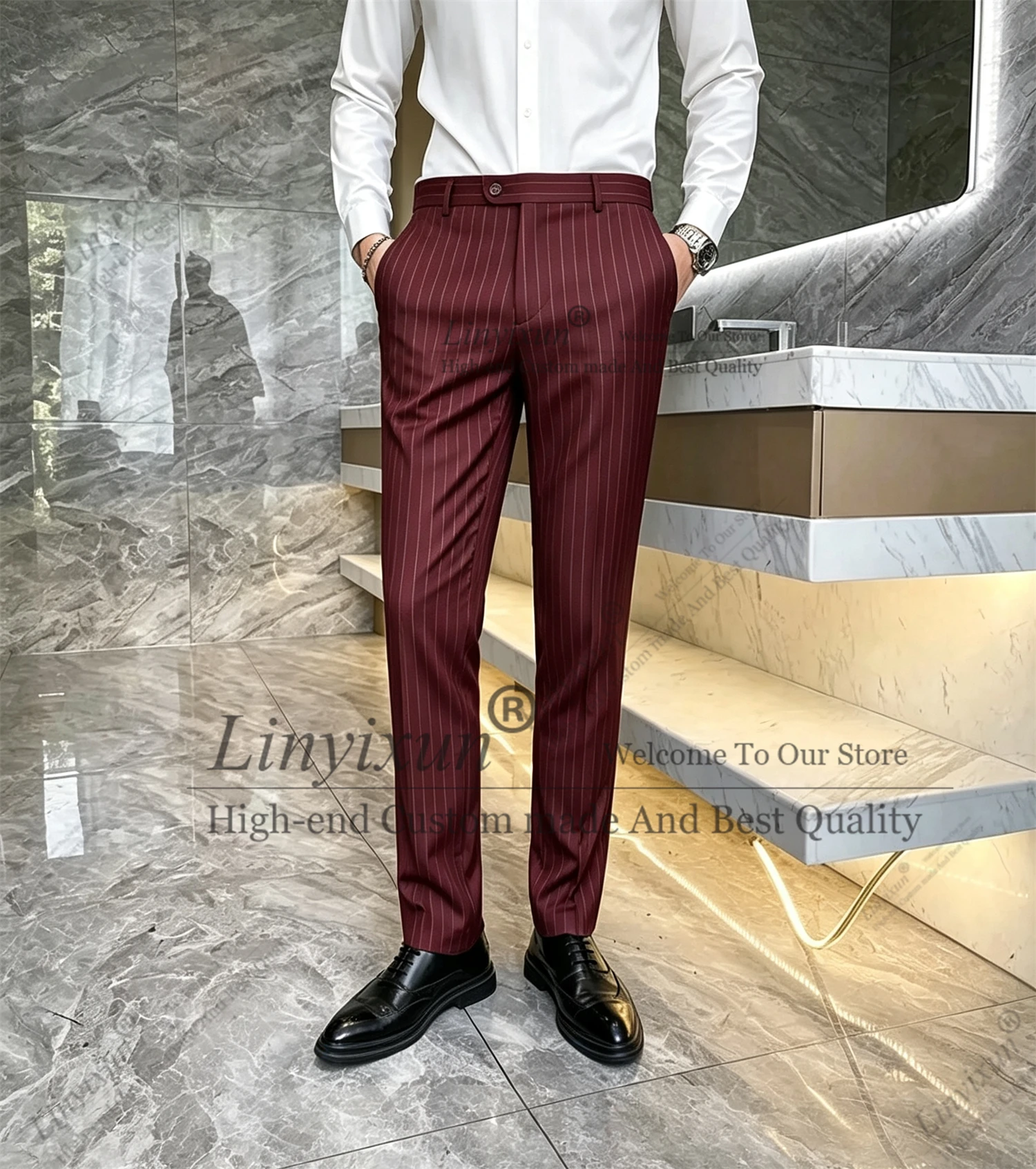 Formal Pants Men Stripe Plaid Business PantsSlim Fit Trousers, Suitable for Business,Office,Interview,Casual Pant. Customized