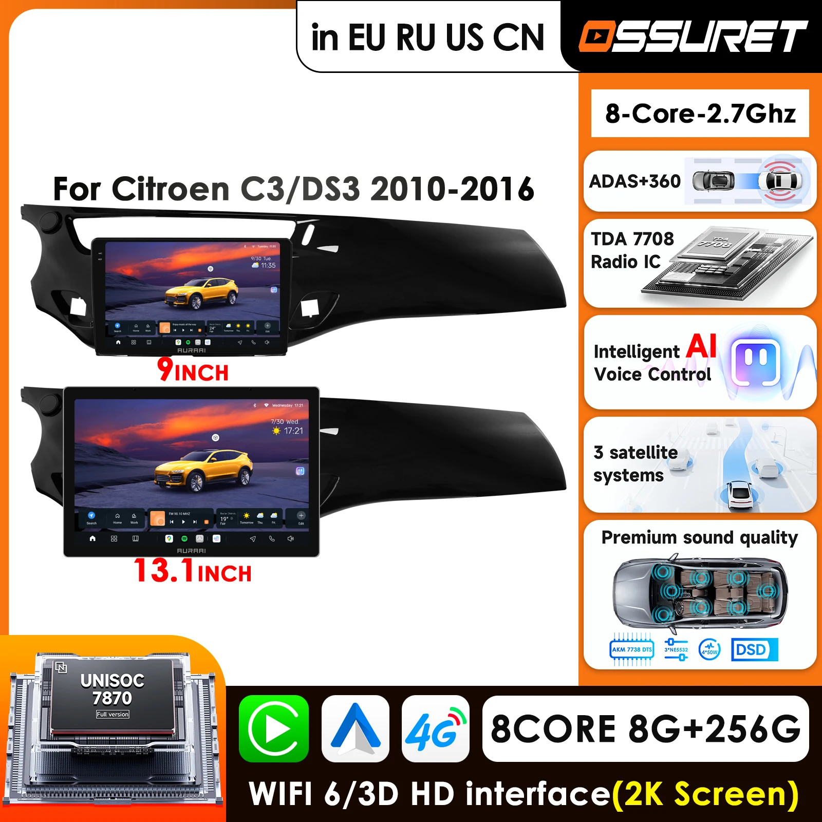 

Carplay 4G-LTE Carplay Android Car Radio for Citroen C3 DS3 2013 - 2016 Car Infotainment Multimedia Player GPS Auto Stereo RDS