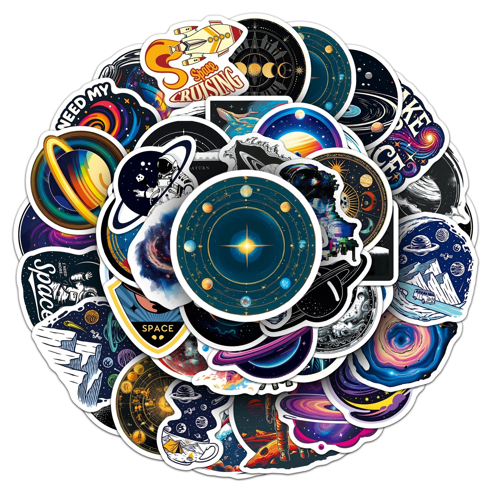 50PCS Retro Universe Stickers Planet Personality Trend Cartoon Galaxy DIY Guitar Phone Laptop Suitcase Skateboard Decals