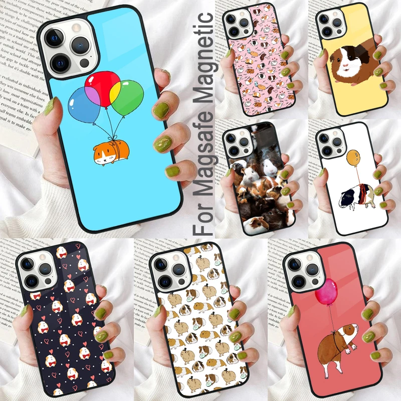 Funny Guinea Pig Balloon Magnetic Soft Phone Case for iPhone 16 Promax 15 Pro 13 14 Plus 11 12 Mini MagSafe Coque