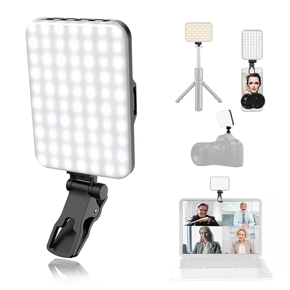 LED Selfie Light 60 High-quality LED Beads 2200mAh Rechargeable CRI 97+, 7 Light Modes Portable on Light for Phone/Tablet/Laptop