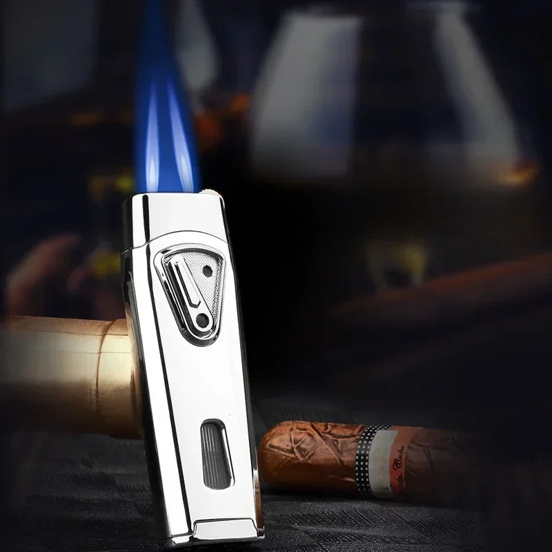 

Creative Metal Outdoor Windproof Gas Lighters Charge Straight for The Blue Flame High-end Cigar Igniters Cigarette Accessories