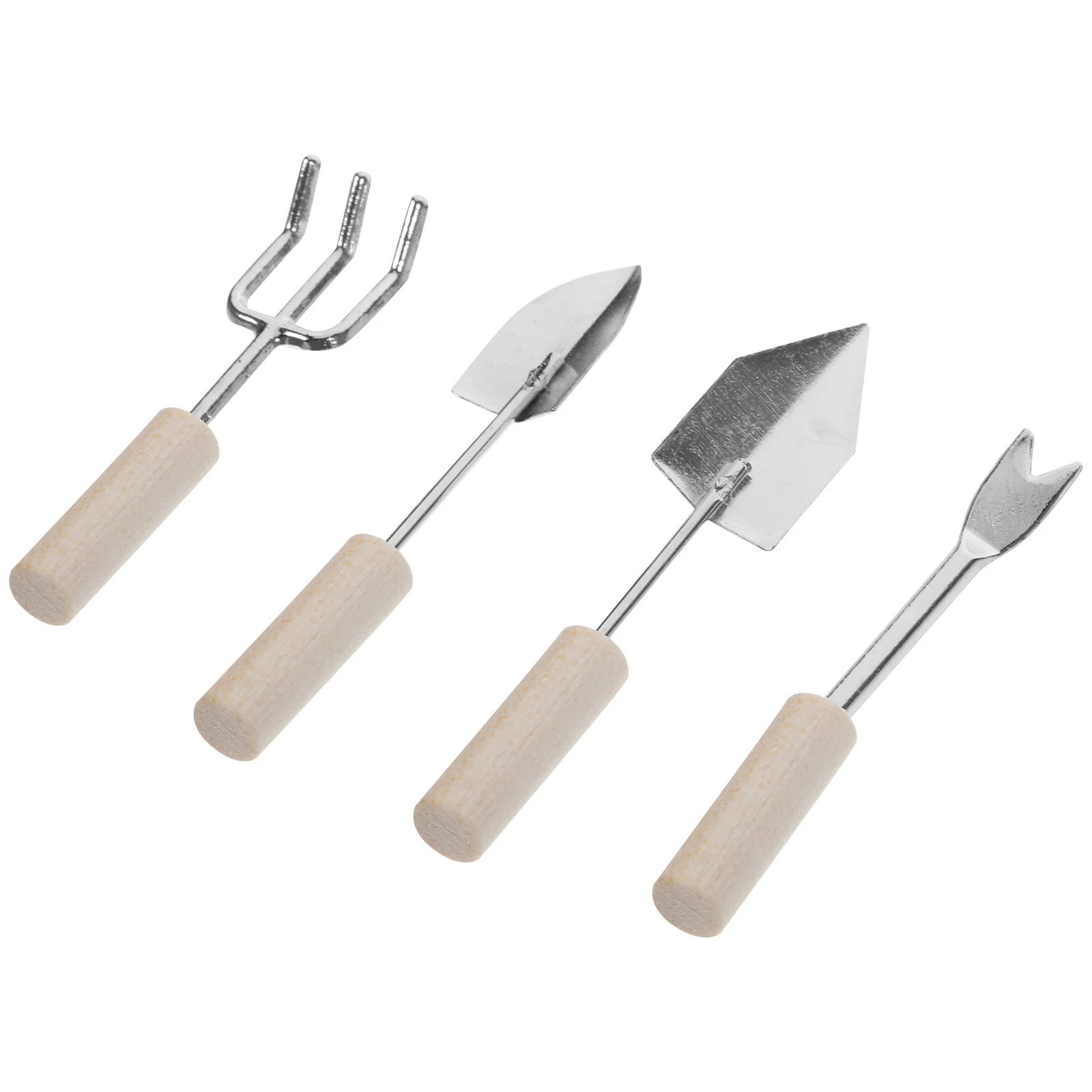 4 pçs mini casa ferramentas de jardinagem liga zinco madeira durável leve para mini acessórios de jardim decorativo micro cena de jardim