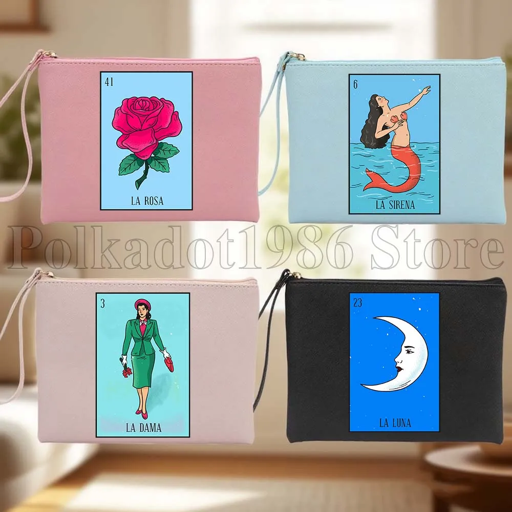 

Mexico Lottery Bingo Mexican Card Gifts PU Leather Pouch Cosmetic Bag Purse Makeup Waterproof Toiletry Organizer Storage Bag