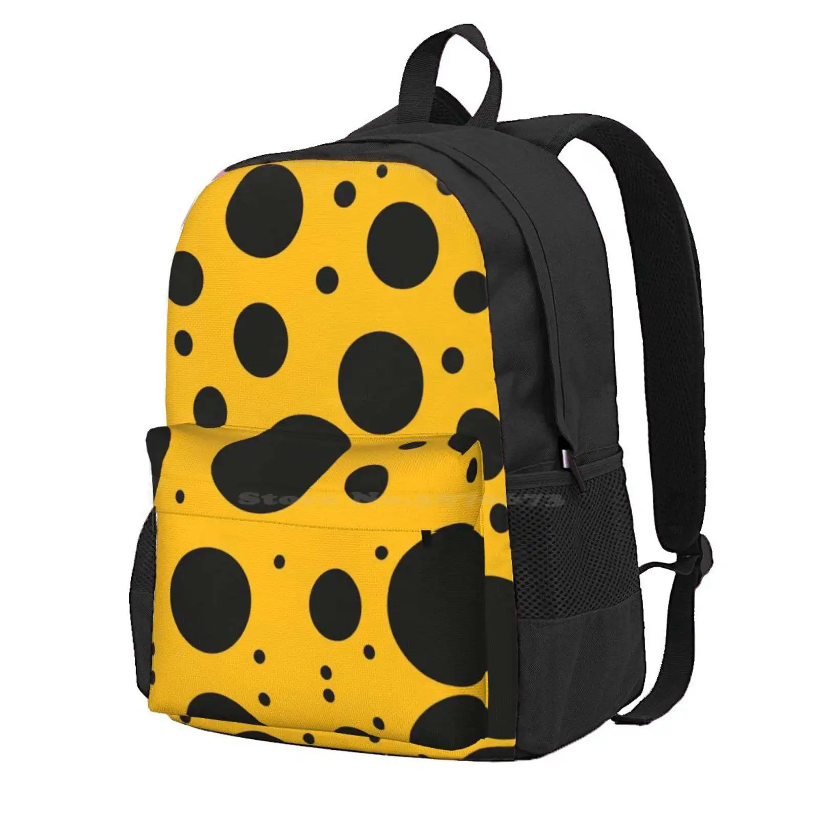 Black Polka Dots On Yellow Background Hot Sale Schoolbag Backpack Fashion Bags Kusama Japanese Pop Art Abstract Modern 60S 1960