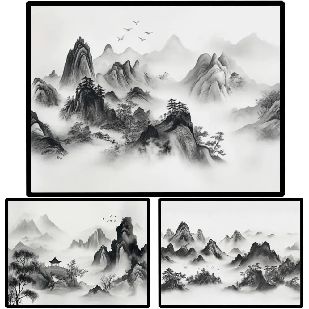 Japanese minimalism Mountain Landscape Art Black & White Canvas Print HD Picture Wabi Sabi Wall Decor for Living Room Office