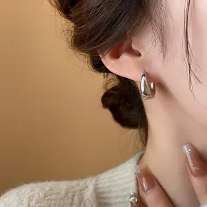 Oval hoop earrings with geometric buckle, minimalist style, punk, metallic, U -shaped, everyday life, earring accessories 10 Main Sales Red Earring - №3