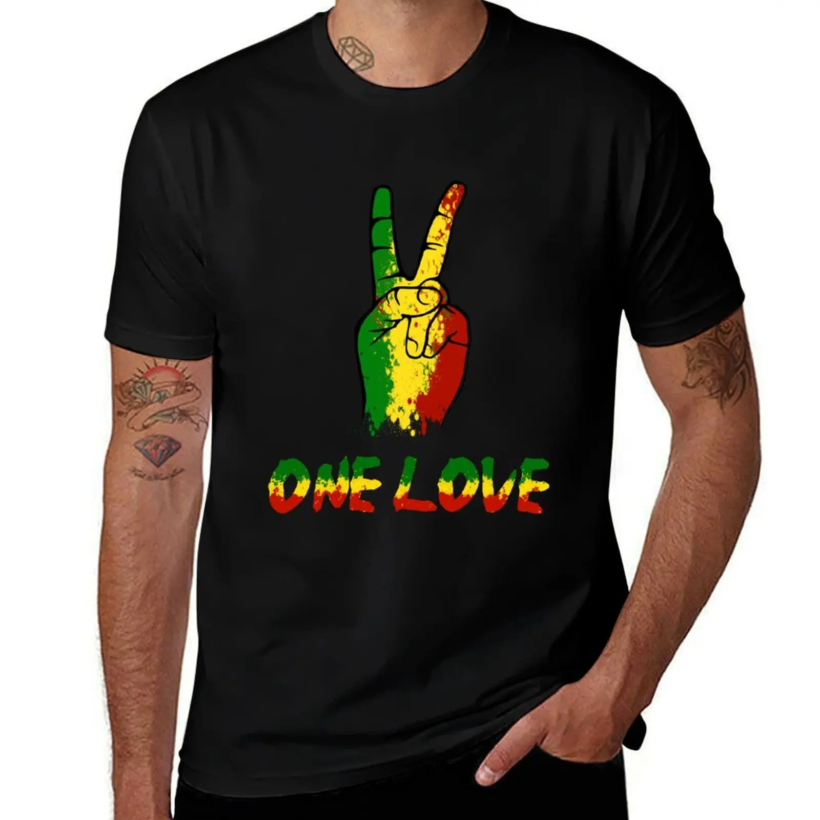 One Love Rasta Reggae Peace Sign Rastafarian Jamaica Art T-Shirt Casual Work Wear T-Shirt