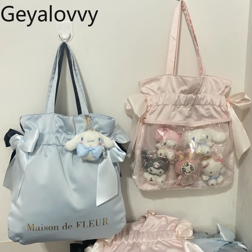 

Sweet Women's Bags 2025 New Letter Print Satin Cute Fixed Double Bow Casual Handbags for Ladies Fashion Shoulder Bag