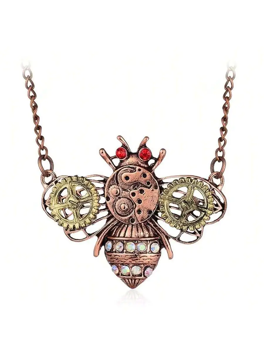 

Steampunk Gear Honey Bee Pendant Necklace For Women Vintage Gothic Insect Jewelry