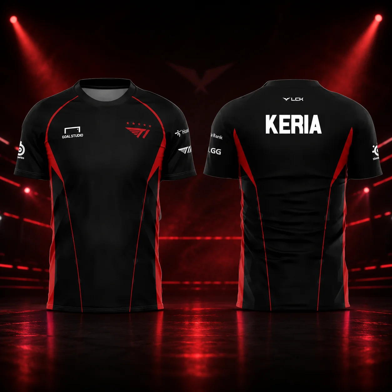 Family Replica E‑Sport Sport Jersey,Black Red‑Accent Short‑Sleeve Mesh Top,Casual Street Gaming Tee for Adult Kids