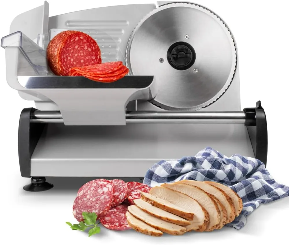 Cortafiambres Eléctrico de Acero Inoxidable – Rebanadora de Cocina Profesional y Elegante, Cuchilla Afilada para Fiambres, Embut