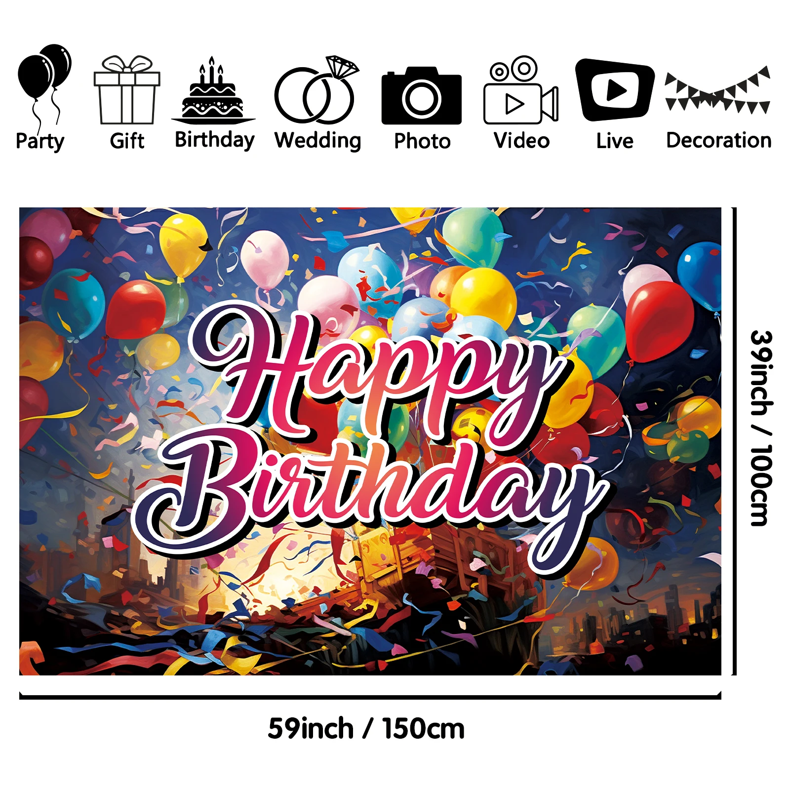 1PCS 100x150cm Happy Birthday(3) Theme Backdrop,Photography Background,Used To Gifts,Activities Or Other Party Decoration