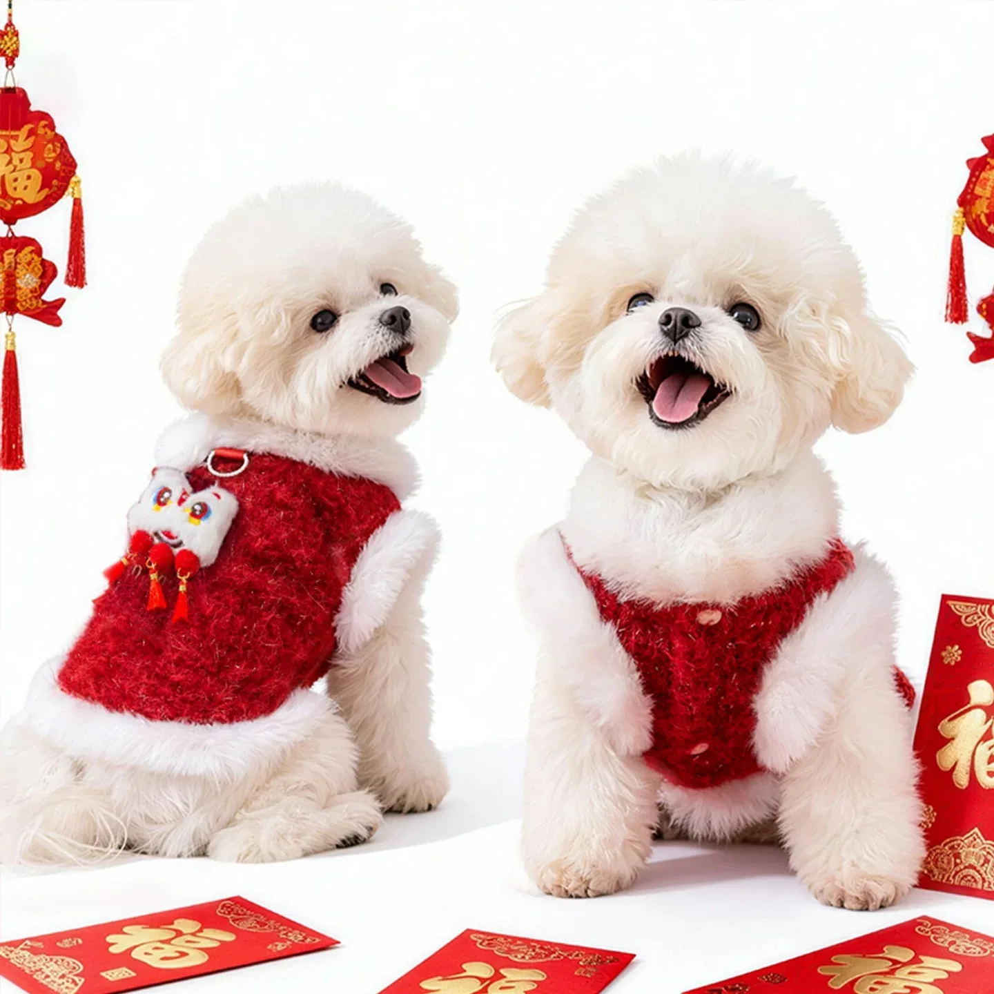 

Pet clothes, New Year's Tang suit, cute red lion dance sweater, two-legged cotton coat, puppy clothes, cat clothes