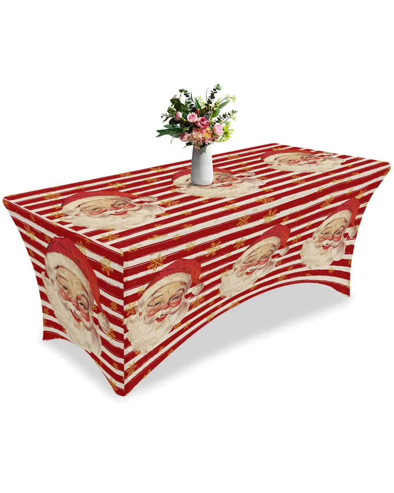 Christmas Santa Claus Watercolor Snowflakes High Stretch Tablecloth Wedding Party Decor Print Table Cover Outdoor Table Cloth