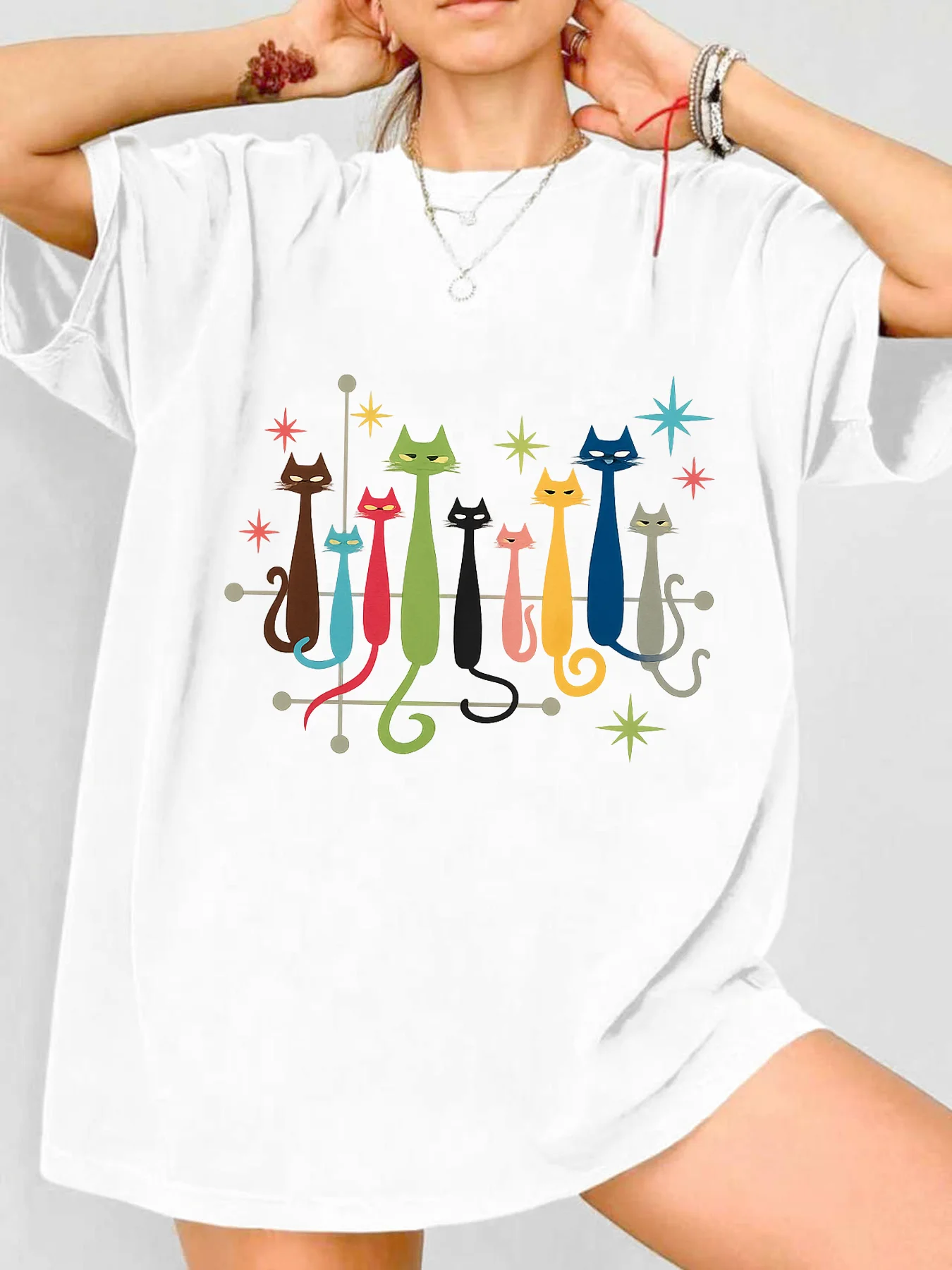 

【WDS00194】Plus size women's round neck short sleeve T-shirt with elastic half sleeves and trendy prints