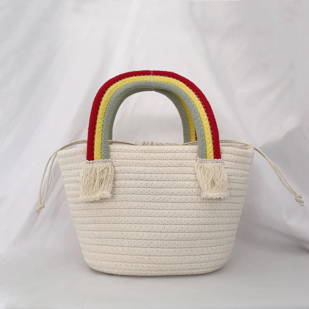 Bolso de verano para niños, bolsos tejidos de algodón, bolsos de playa para padres e hijos, bolsos tejidos para vacaciones en la playa