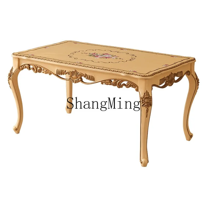 

ZHB palace retro all solid wood painted high-end rectangular dining table long table dining table and chair combination