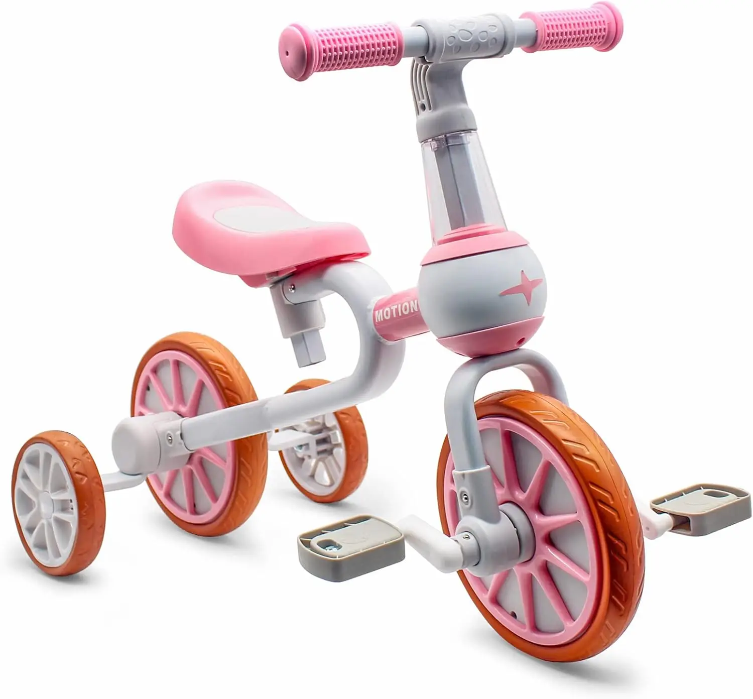 

3-in-1 Adjustable Toddler Bike for 2-4 Year Olds, Kids Tricycle with Training Wheels & Detachable Pedals, Pink