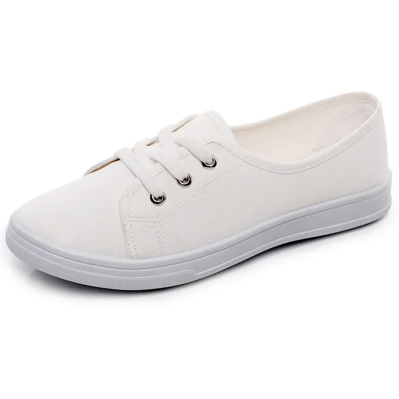 Women Fashion Light Weight Anti Skid White Canvas Shoes Student School Classic Black Round Toe Shoes Lady Home Street Shoes A90