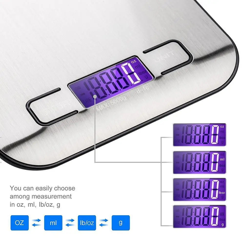 

5/10kg Digital Kitchen Scale, LCD Display 1g/0.1oz Precise Stainless Steel Food Scale for Cooking Baking weighing Electronic