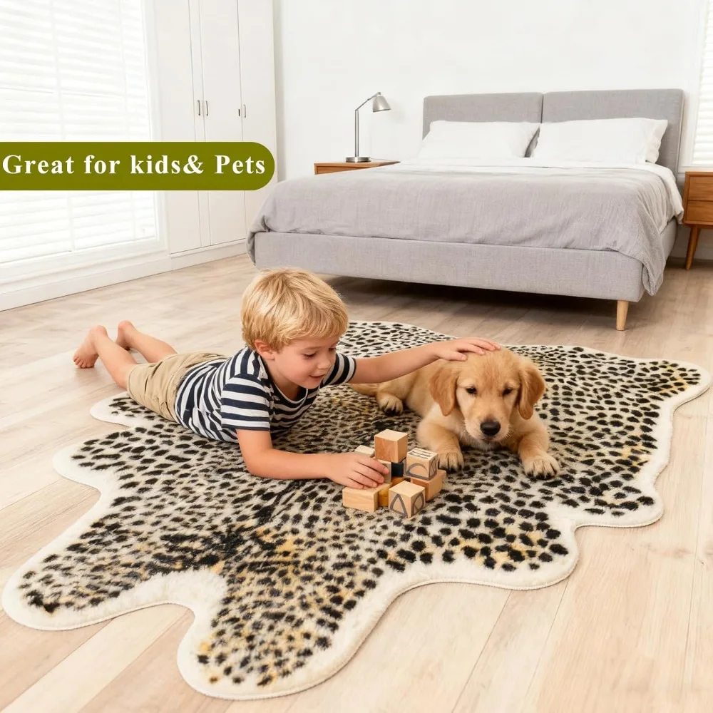 سجادة كبيرة من جلد البقر الصناعي بطباعة الفهد على شكل حيوان الفهد لغرفة النوم وغرفة المعيشة وديكور المنزل والمكتب #3